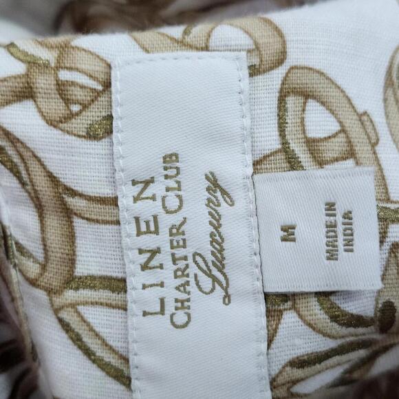 Charter Club Women's Linen Luxury Button-Up Blouse Size M White Beige Floral - Picture 5 of 10